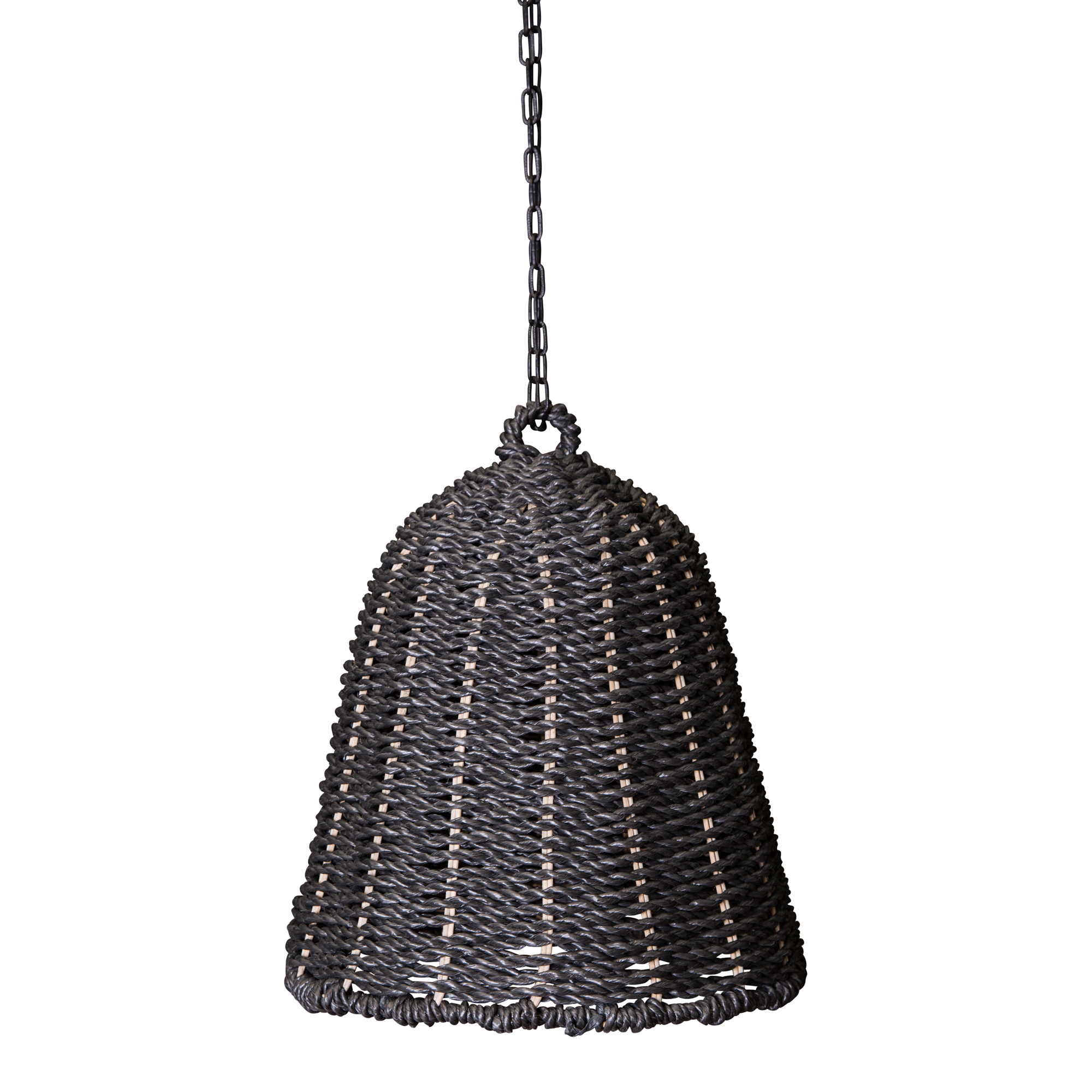 PTMD Lars zwarte hangende lampenkap van geweven zeegras maat in cm: 35 x 35 x 50 - Zwart